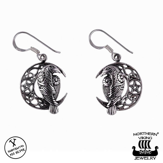 Northern Viking Jewelry Moon Raven And Star Korvakorut Hopea NVJKK041