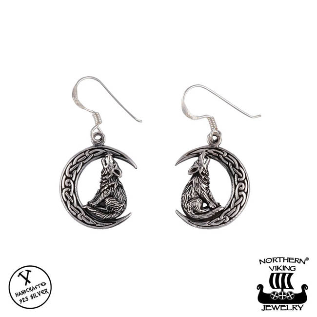 Northern Viking Jewelry Moon Wolf Korvakorut Hopea NVJKK034