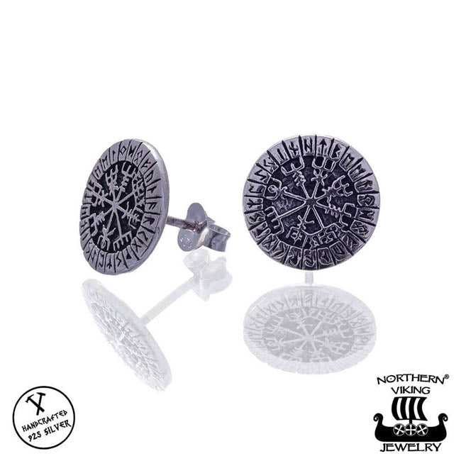 Northern Viking Jewelry Riimu Vegvisir Korvakorut Hopea NVJKK037