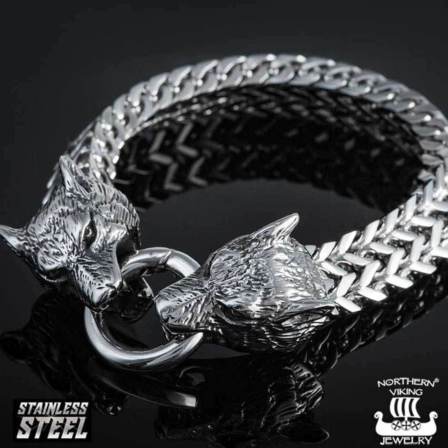 Northern Viking Jewelry Steel Wolf Head Rannekoru NVJRA007