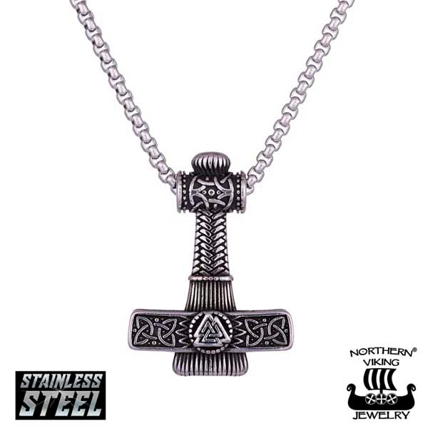 Northern Viking Jewelry Thorin Vasara Valknut Hammer Kaulakoru NVJRS118