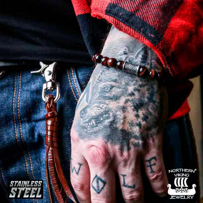 Northern Viking Jewelry Tiger Eye Knotwork rannekoru NVJRA006