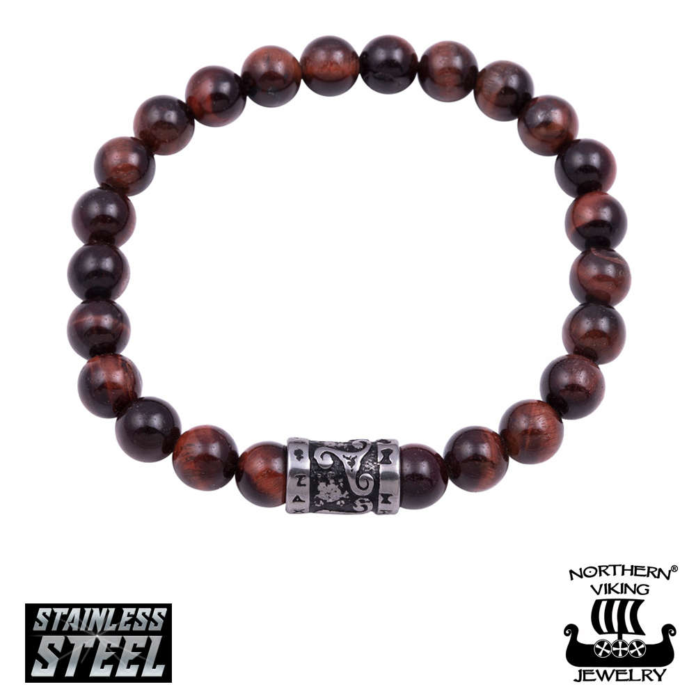 Northern Viking Jewelry Tiger Eye Runes rannekoru NVJRA018