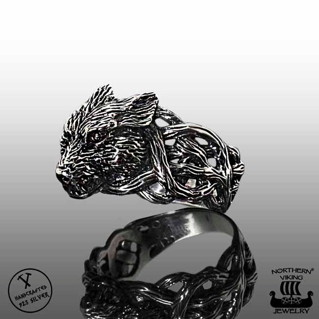 Northern Viking Jewelry Fenrir Wolf sormus NVJ-H-SO010