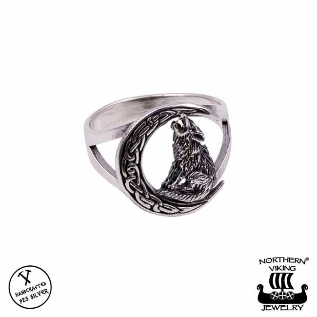Northern Viking Jewelry Moon Wolf sormus NVJ-H-SO019
