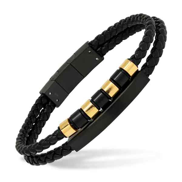 Musta nahkarannekoru teräslaatalla SSLB-117GPmusta