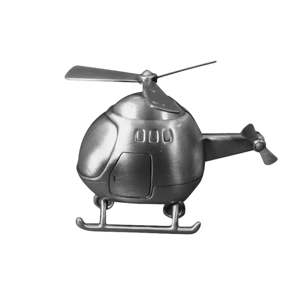 Tinapinnoitettu Helikopteri-säästölipas, klassisen ja pelkistetyn leluhelikopterin muotoinen lipas.