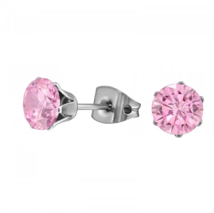Titaanikorvakorut pinkki zirkonia 6 mm