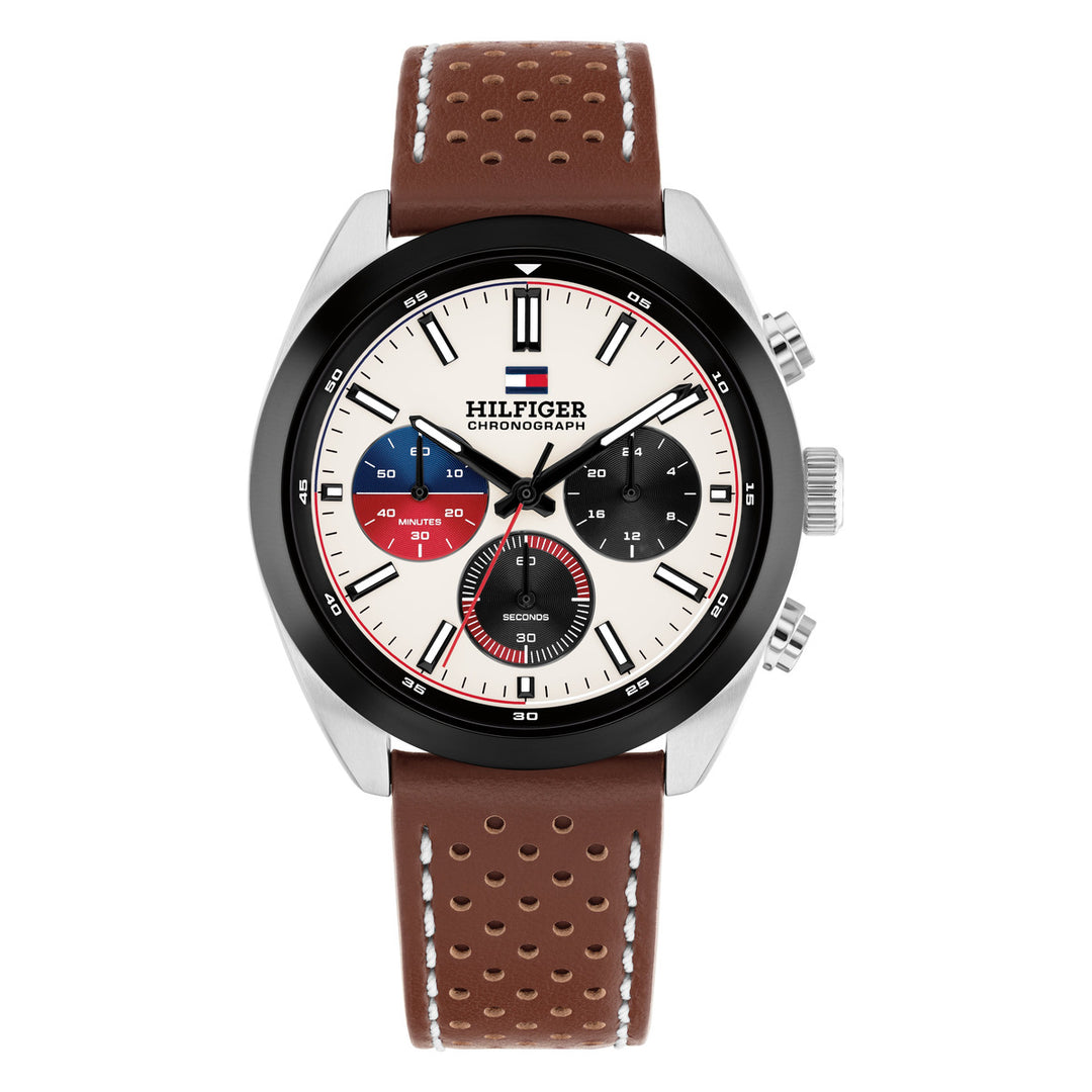 Tommy Hilfiger TH1710765 miesten rannekello, valkoinen kellotaulu ja ruskea ranneke
