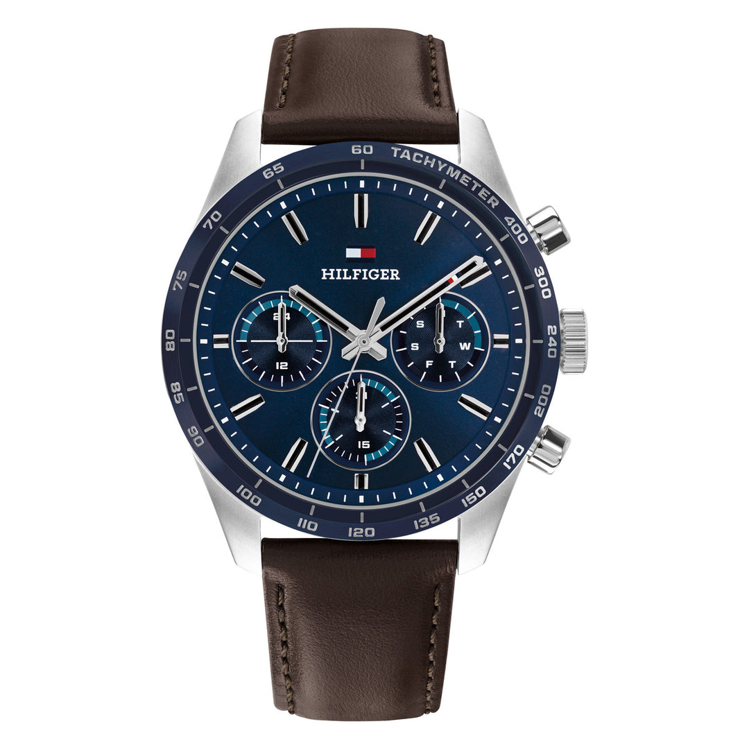 Tommy Hilfiger TH1792276 miesten rannekello, sininen kellotaulu ja ruskea ranneke