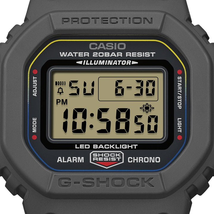 Casio G-Shock DW-5600MNC-8A2ER kellotaulu ja harmaa runko