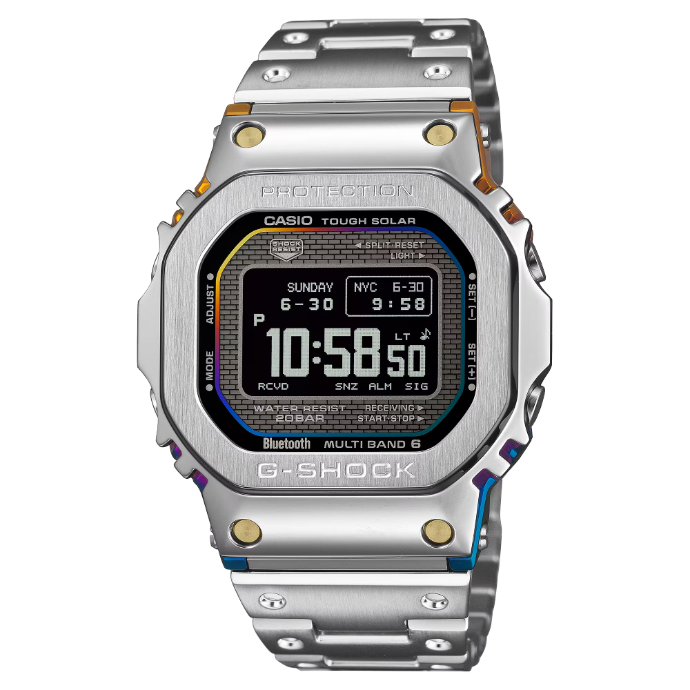Casio G-Shock Pro Limited GMW-BZ5000RC-1ER täysmetallinen miesten rannekello sateenkaarisävyisillä yksityiskohdilla ja digitaalinäytöllä