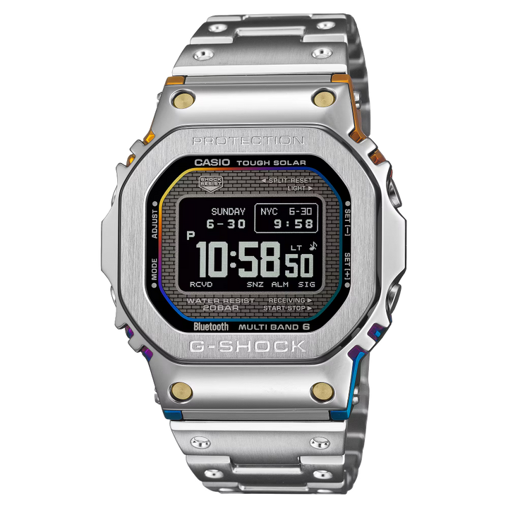 Casio G-Shock Pro Limited GMW-BZ5000RC-1ER täysmetallinen miesten rannekello sateenkaarisävyisillä yksityiskohdilla ja digitaalinäytöllä