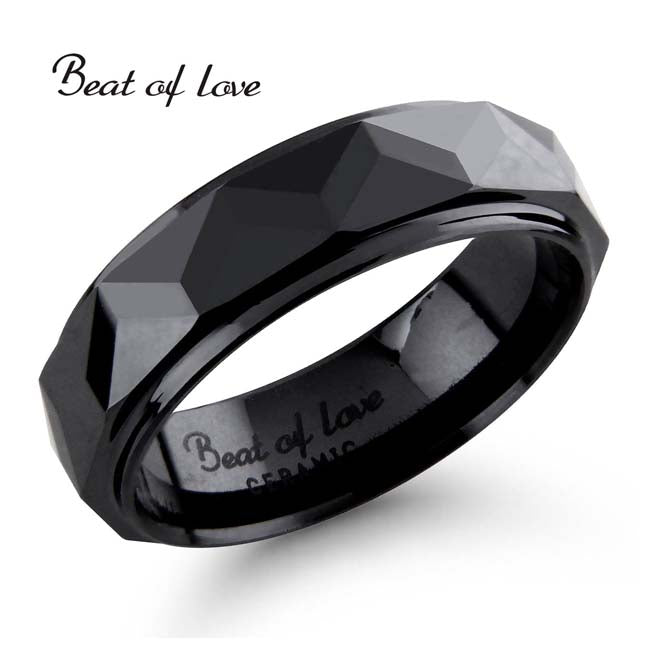 Beat of Love keraaminen musta sormus viistehiottu 6 mm