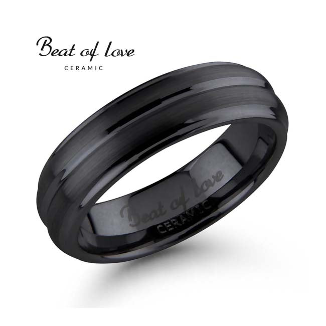 Beat of Love keraaminen musta sormus harjattu/kiiltävä 6 mm