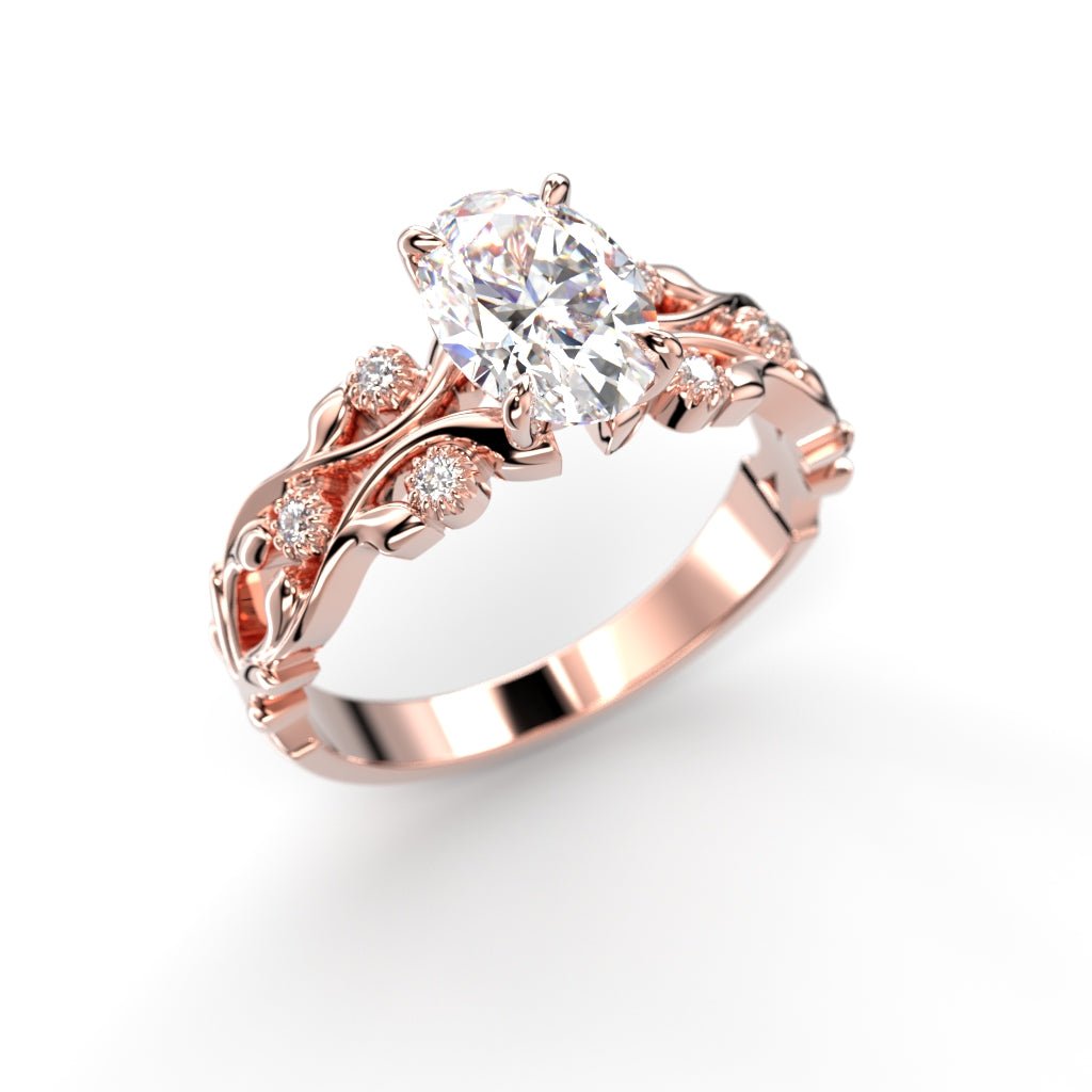 Festive Feeniks Twin Oval 1,06 ct timanttisormus punakulta viistosta
