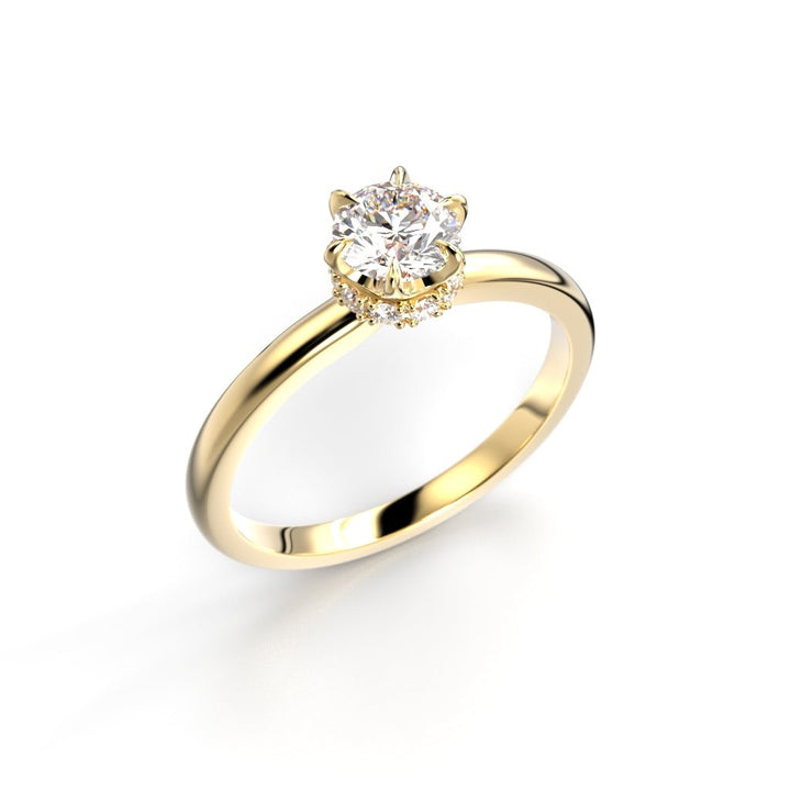 Festive Heidi Hidden Halo 0,60 ct timanttisormus keltakulta, viistokuva