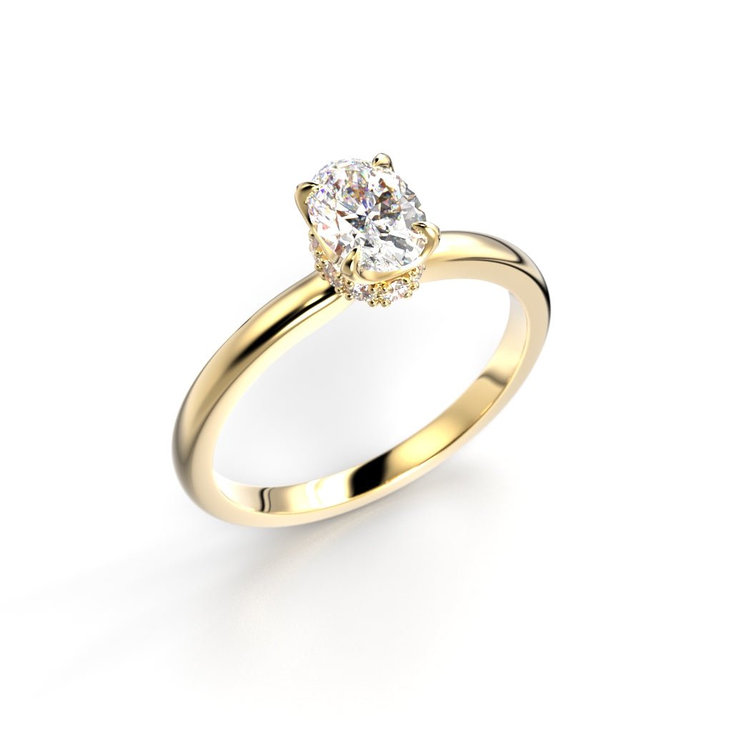Festive Heidi Hidden Halo Oval 0,60 ct timanttisormus keltakulta, viistokuva
