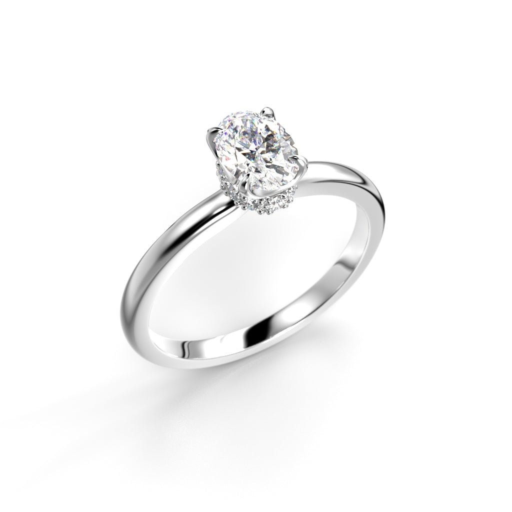 Festive Heidi Hidden Halo Oval 0,60 ct timanttisormus valkokulta, viistokuva