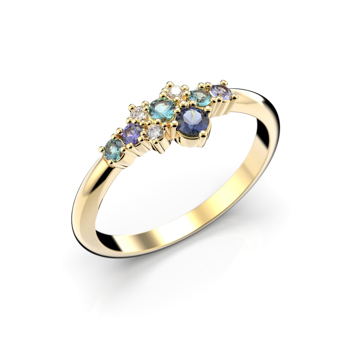 Festive Nelly Blue timanttisormus 0,03 ct keltakulta Festive