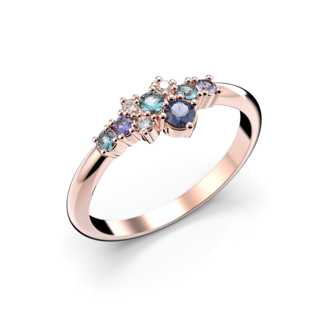 Festive Nelly Blue timanttisormus 0,03 ct punakulta Festive