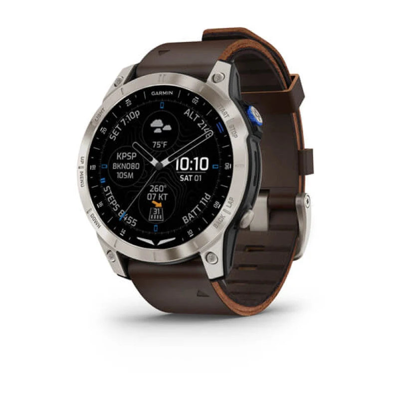 Garmin D2 Mach 1 47 mm, titaani ja ruskea nahkaranneke 010-02582-55