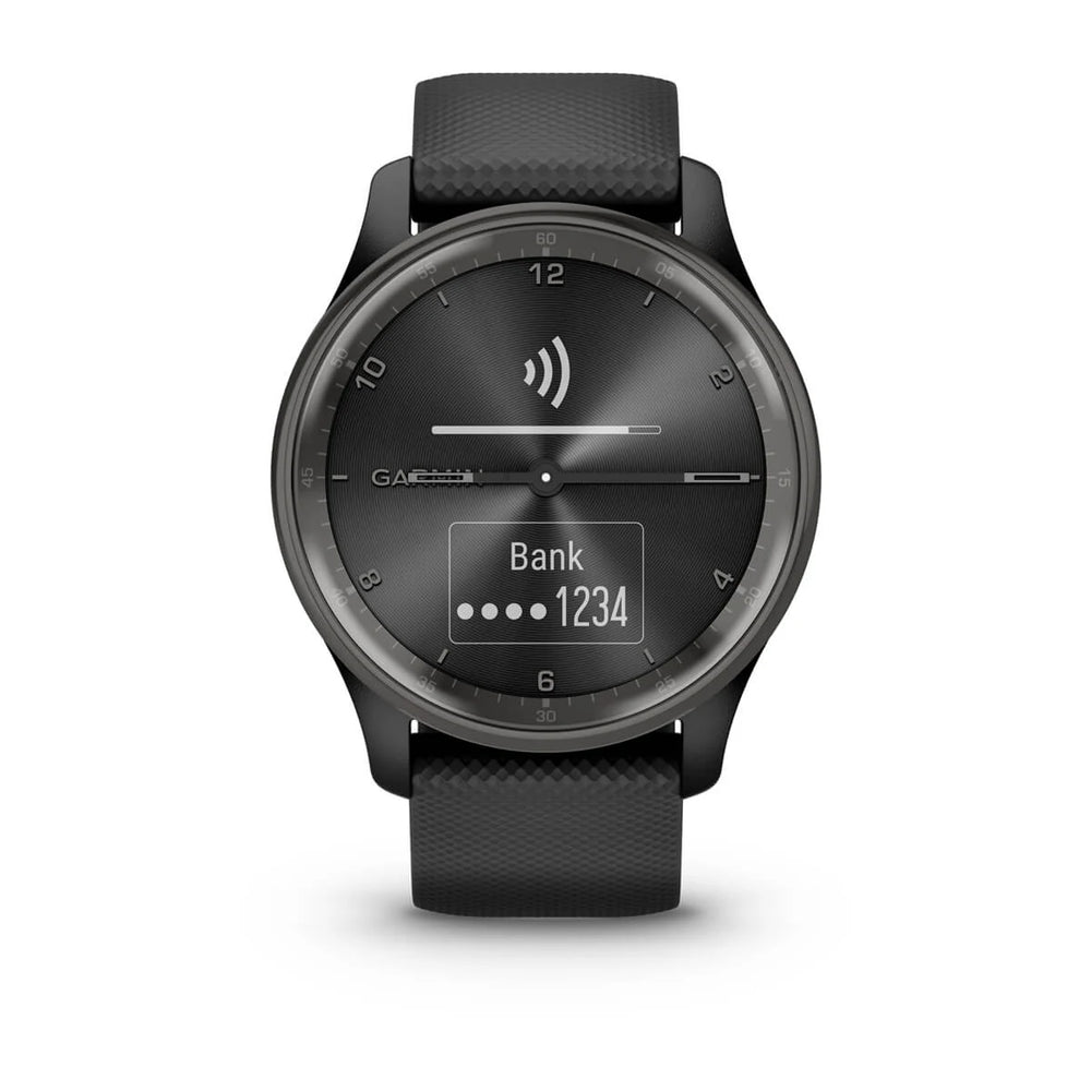 Garmin vívomove Trend, Grafiitinharmaa ruostumattomasta teräksestä valmistettu kehys sekä musta runko ja silikonihihna 010-02665-00