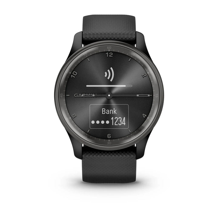 Garmin vívomove Trend, Grafiitinharmaa ruostumattomasta teräksestä valmistettu kehys sekä musta runko ja silikonihihna 010-02665-00