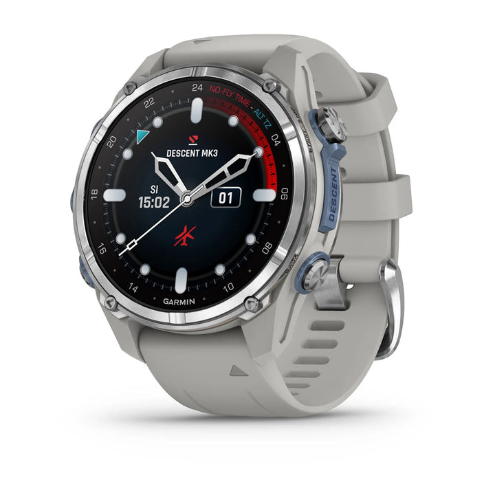 Garmin Descent Mk3 - 43mm, Ruostumaton teräs ja sumunharmaa silikonihihna 010-02753-04