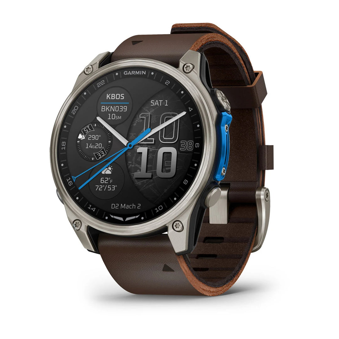 Garmin D2 Mach 2 47 mm, titaani ja ruskea nahkaranneke 010-02904-31