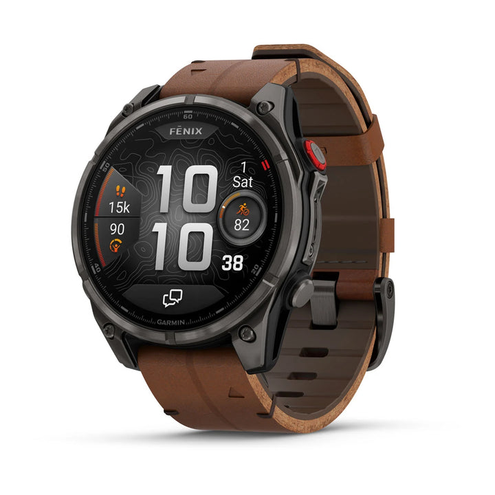 Garmin Fenix 8 Pro - 47 mm, AMOLED, Sapphire, Harmaa DLC-titaani ja ruskea nahkahihna 010-03198-40