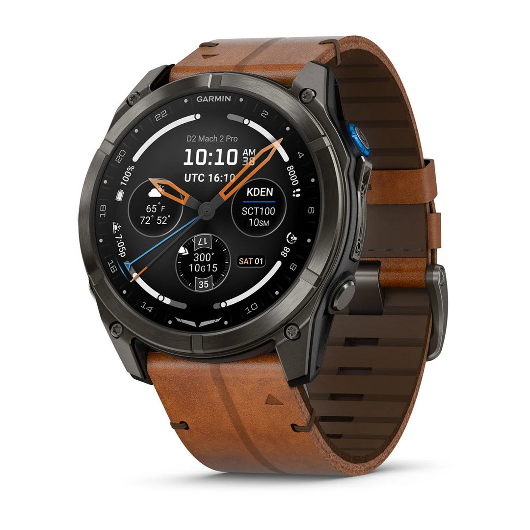 Garmin D2 Mach 2 Pro 51 mm, DLC-titaani ja kastanjanruskea nahkaranneke 010-03199-51