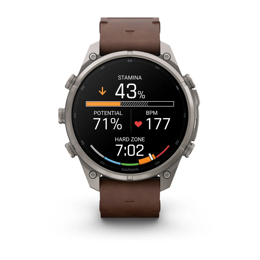 Garmin Fenix 9 Pro - inReach, 47mm, Titaani ja saksanpähkinän värinen nahkahihna 010-04336-41