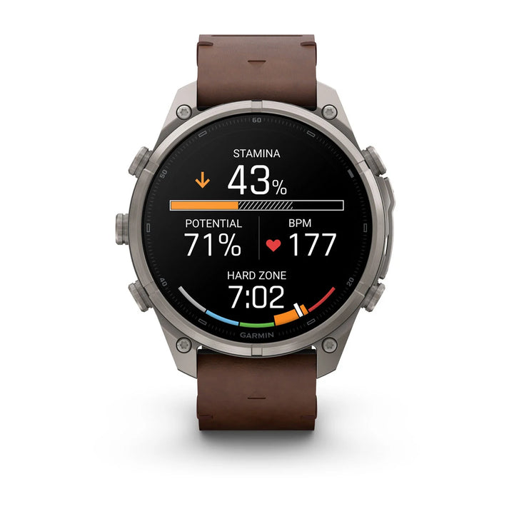 Garmin Fenix 9 Pro - inReach, 47mm, Titaani ja saksanpähkinän värinen nahkahihna 010-04336-41