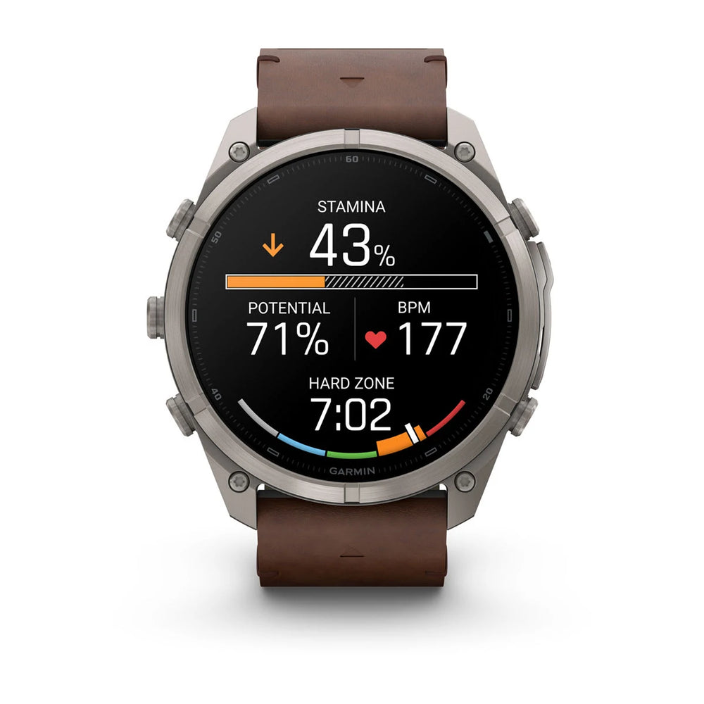Garmin Fenix 9 Pro - inReach, 51mm, Titaani ja saksanpähkinän värinen nahkahihna 010-04337-41