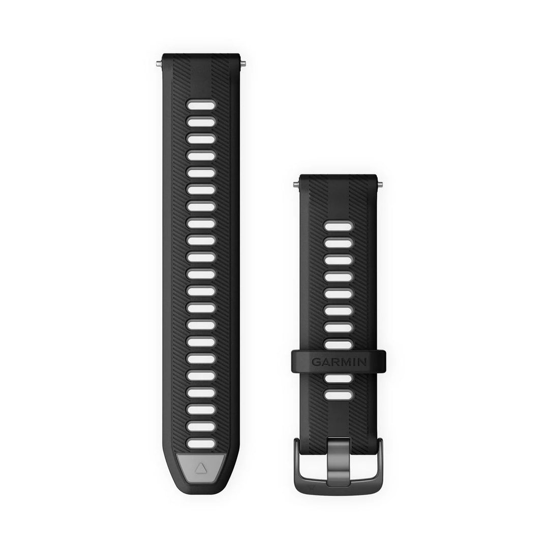 Garmin Forerunner 22 mm silikoniranneke, Musta/utuharmaa ja tummanharmaat kiinnitysosat 010-11251-9Y