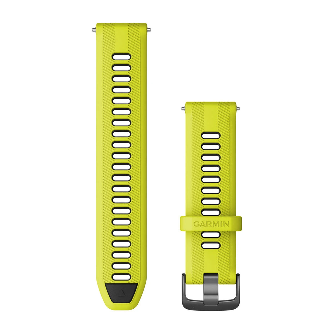 Garmin Forerunner 22 mm silikoniranneke, Kirkkaankeltainen/musta ja tummanharmaat kiinnitysosat 010-11251-AE