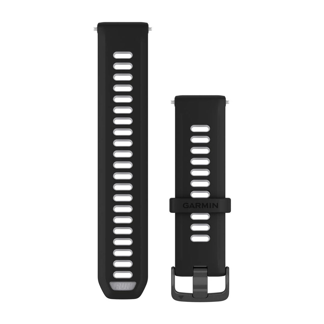 Garmin Forerunner 22 mm silikoniranneke, Musta / läpikuultava vaaleanharmaa ja Grafiitinharmaat kiinnitysosat 010-11251-AM