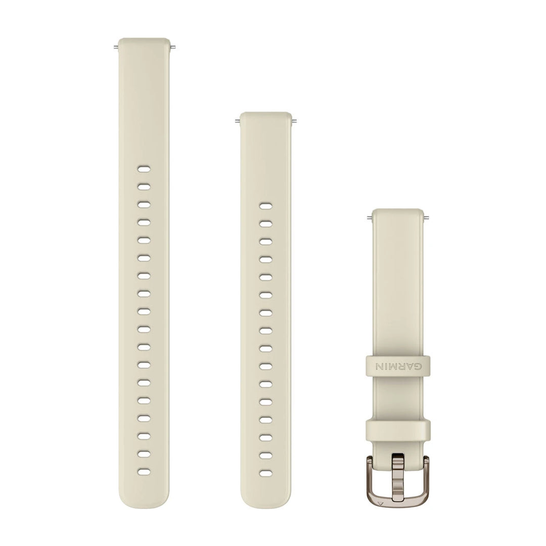 Garmin Lily 2 14 mm silikoniranneke, Kookoksenvärinen silikoni, vaalean kullan sävyiset kiinnitysosat 010-13302-00
