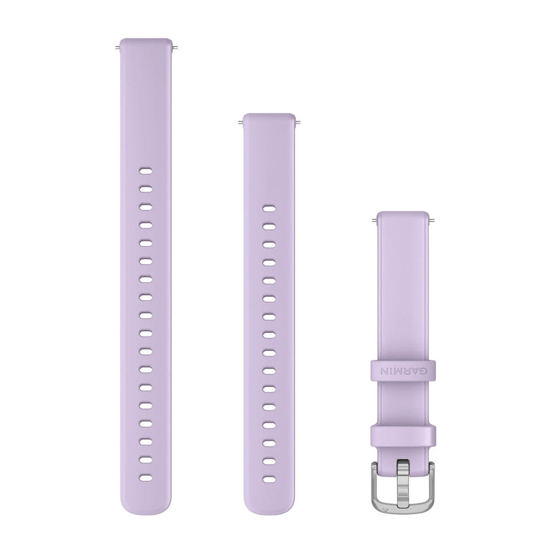 Garmin Lily 2 14 mm silikoniranneke, Vaalea lila silikoni, hopeanväriset kiinnitysosat 010-13302-31