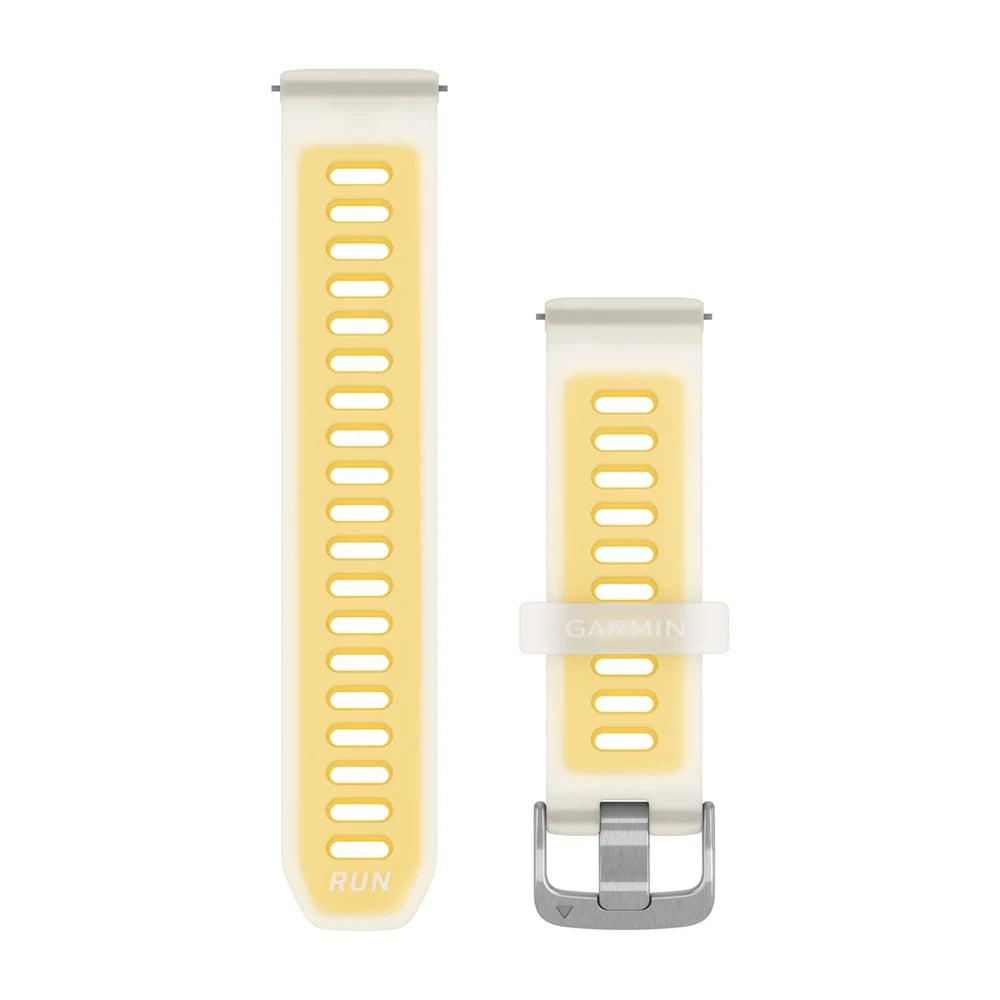 Garmin Quick Release 20 mm silikoniranneke läpikuultava luunvalkoinen/ mango ja hopeanväriset kiinnitysosat 010-11251-AS