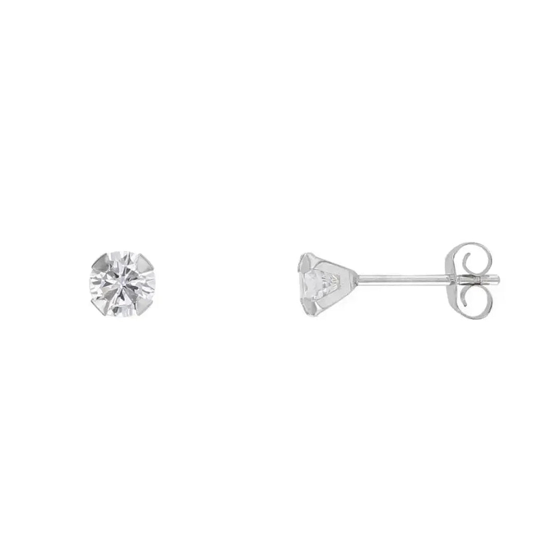 Valkokultaiset zirkoniakorvakorut 4 mm 9K HME1238 – edestä ja sivulta