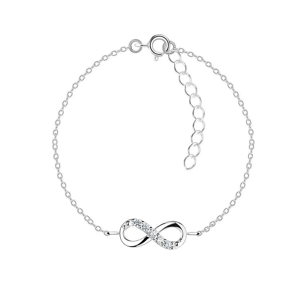 Hopeinen Infinity-rannekoru zirkonia-kivillä Trendi Koru
