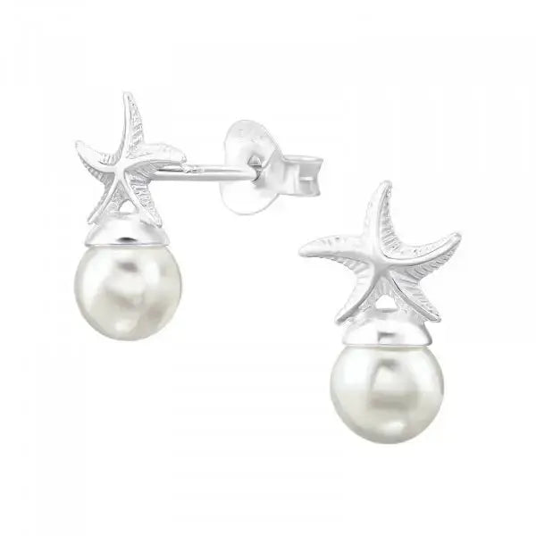 Hopeiset helmikorvakorut meritähti Trendi Koru