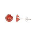 Silver zircon earrings, orange, 3 - 8 mm