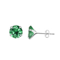 Silver zircon earrings, green, 3 - 8 mm