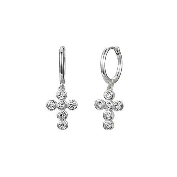 Hopeiset korvarenkaat risteillä ja zirkoneilla Trendi Koru
