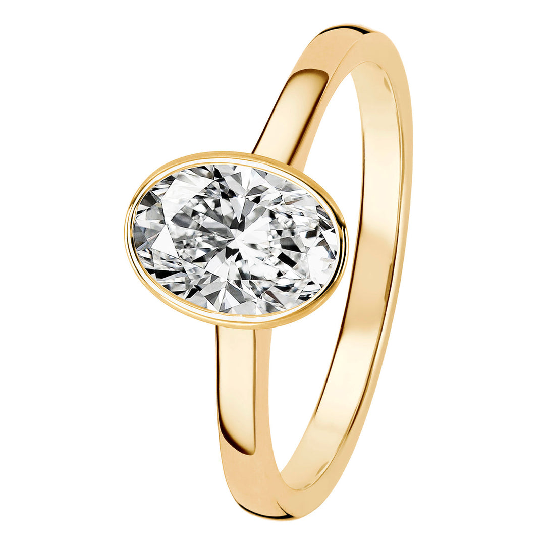 Kohinoor Ellen Bezel 1,00 ct laboratoriotimanttisormus 14K keltakulta, ovaalihiottu 1,00 ct laboratoriotimantti kehyksen suojaan istutettuna