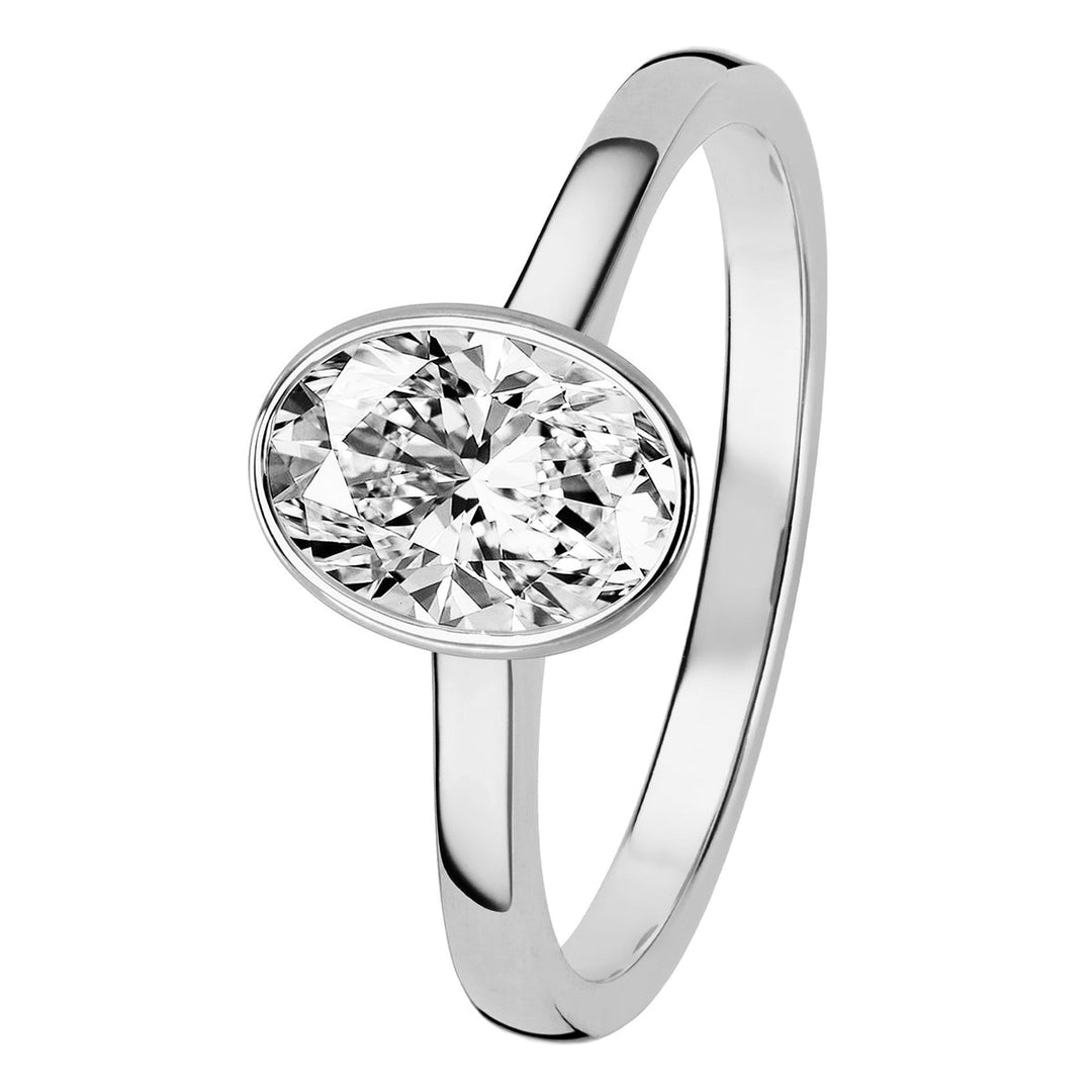 Kohinoor Ellen Bezel 1,00 ct laboratoriotimanttisormus 14K valkokulta, ovaalihiottu 1,00 ct laboratoriotimantti kehyksen suojaan istutettuna