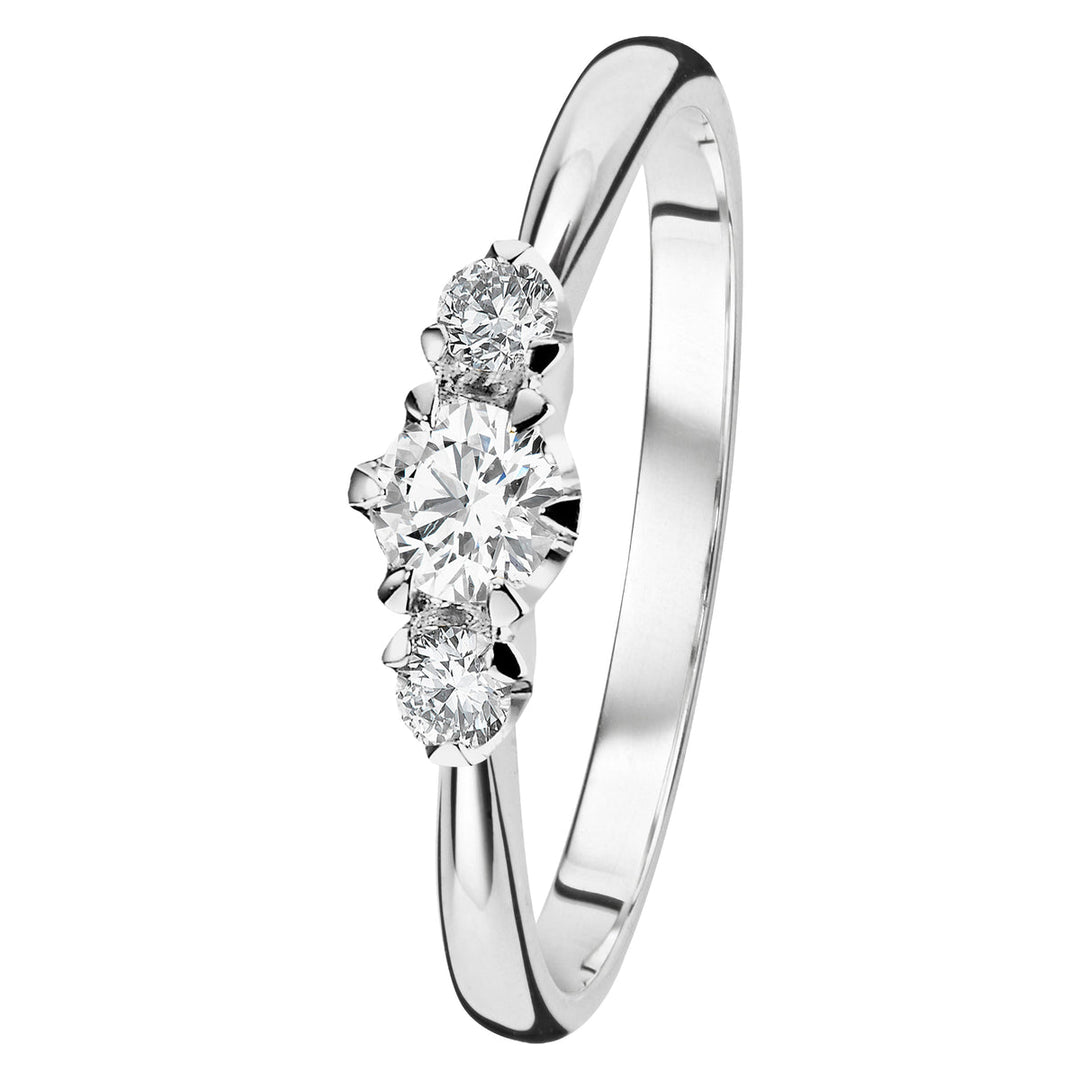 Kohinoor Helene 0,30 ct laboratoriotimanttisormus 14K valkokulta, 0,20 ct briljanttihiottu keskikivi ja kaksi 0,05 ct sivutimanttia